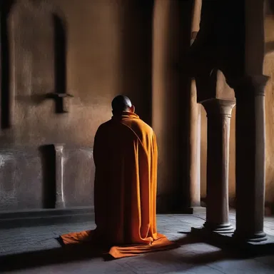 The monk spent hours praying in the dimly lit, dinged chapel.