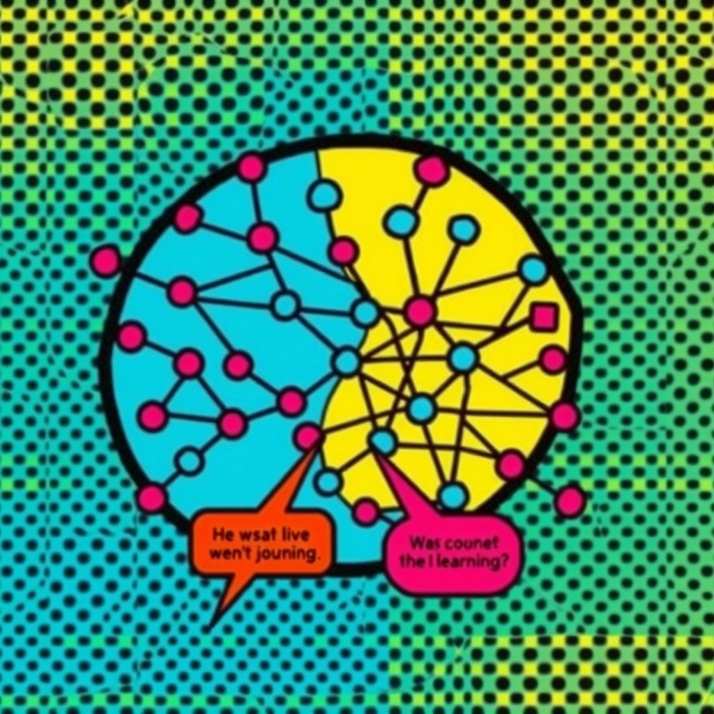 A vibrant, pop art representation of a neural network inspired by Roy Lichtenstein's signature style