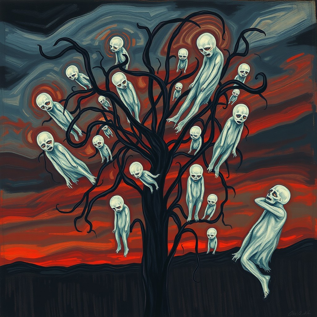 An expressive and emotional artwork depicting a neural network as if painted by Edvard Munch