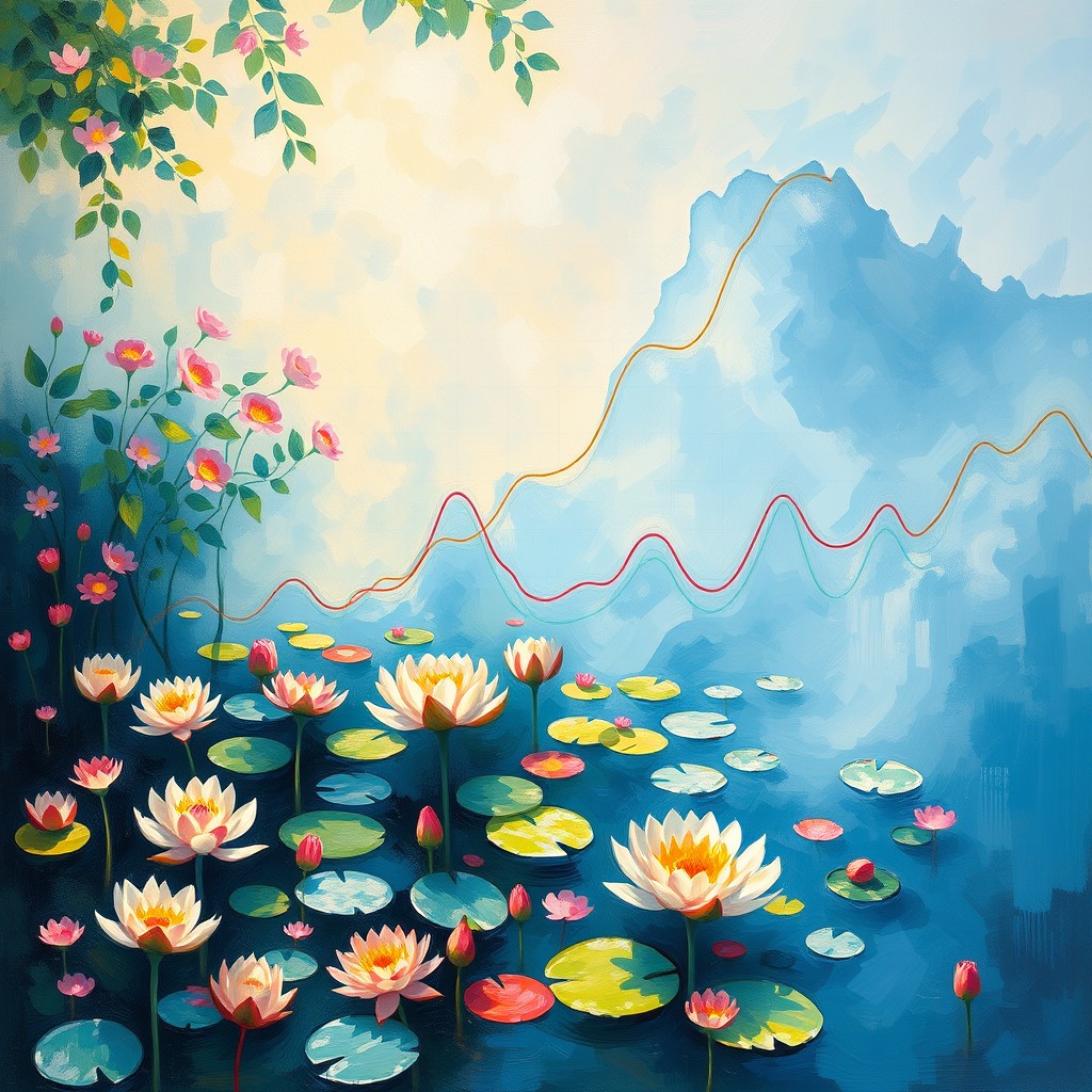 A beautiful impressionist painting depicting a multivariate time series analysis, with vibrant colors and fluid brush strokes in the style of Claude Monet