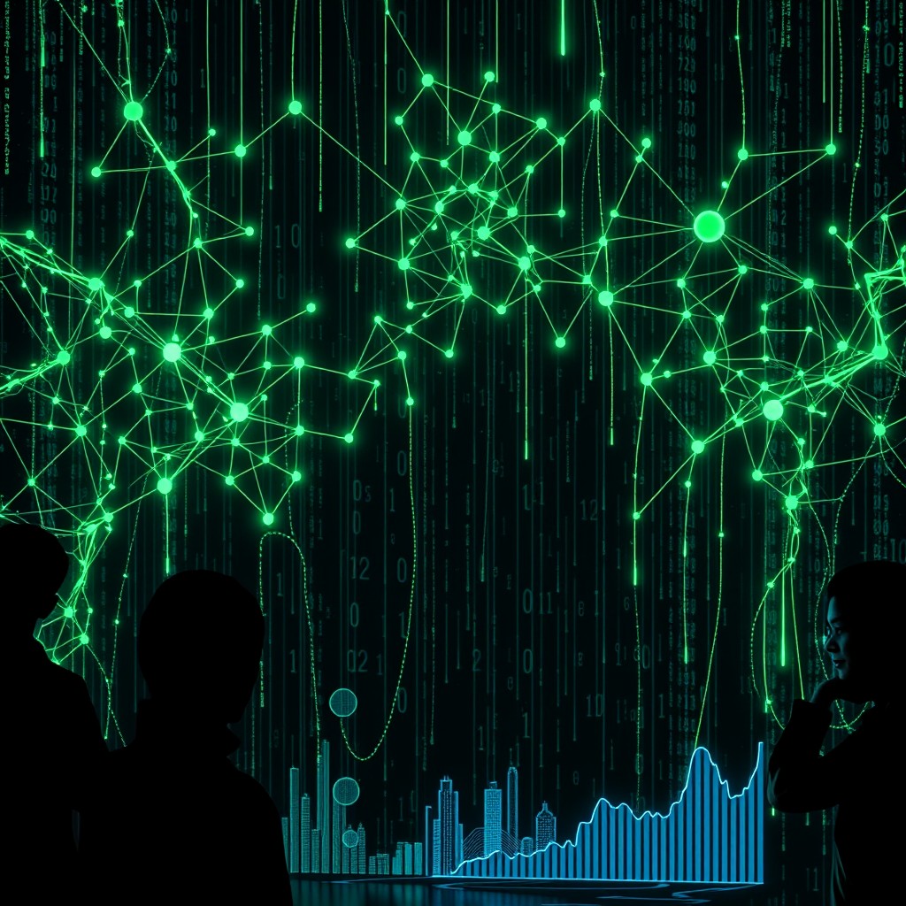 An artistic LinkedIn banner showcasing deep learning models, inspired by the aesthetic of 90s hacker films and the Matrix