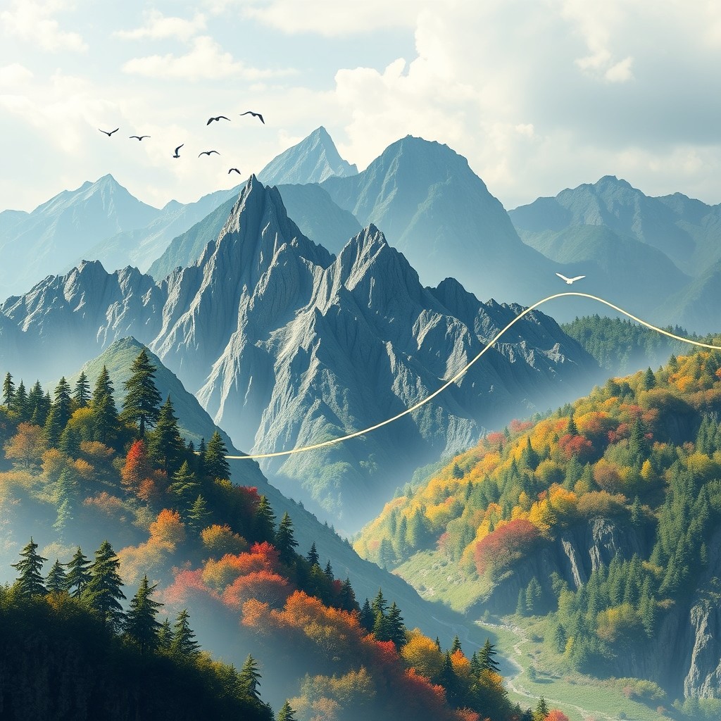 An elevation-style graph that visually represents a complete data distribution using a natural landscape as the setting