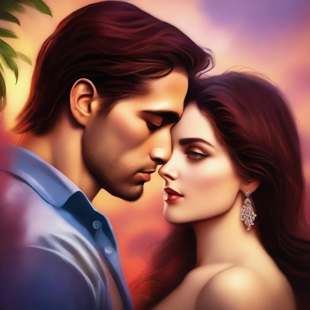 A high-quality digital art piece that serves as the cover of a romance novel