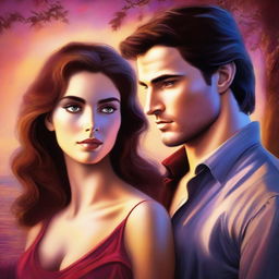 A high-quality digital art piece that serves as the cover of a romance novel