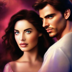 A high-quality digital art piece that serves as the cover of a romance novel