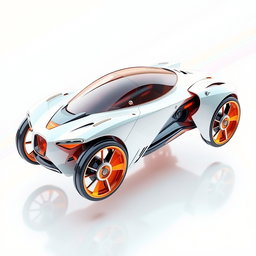 A creative 3D design of a futuristic vehicle featuring sleek aerodynamic shapes, intricate details, and vibrant colors, showcasing a unique style without any wheels