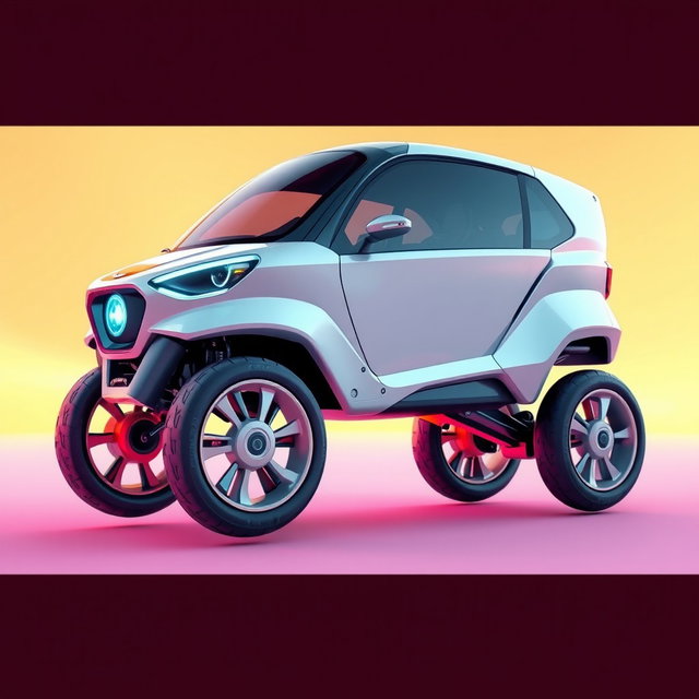 A creative 3D design of a futuristic vehicle featuring sleek aerodynamic shapes, intricate details, and vibrant colors, showcasing a unique style without any wheels