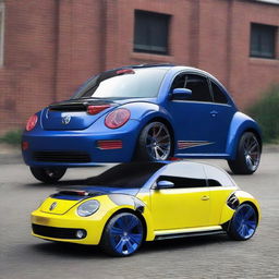 Indigo blue Volkswagen New Beetle transformed into an Autobot from Transformers