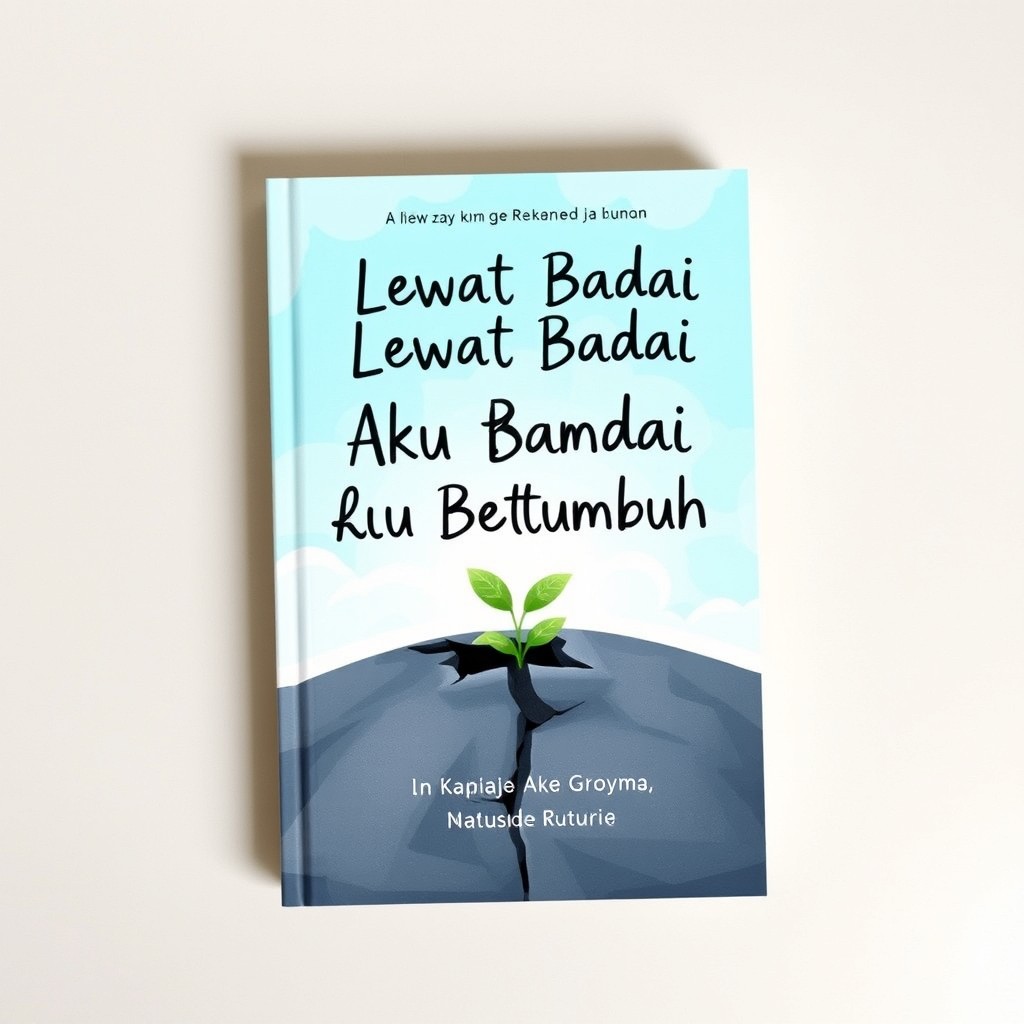 An engaging ebook cover titled 'Lewat Badai Aku Bertumbuh' (Through the Storm, I Grew)