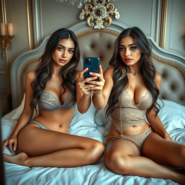 Gorgeous young Arab women, aged 18 and 19, both thin and petite with small cup sizes and small booties, dressed in alluring lingerie