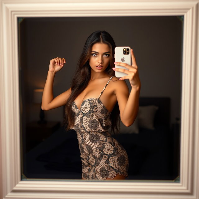 Gorgeous young Arab woman, aged 18, thin and petite with medium breasts, a small waist, wide hips, and a nice booty, wearing a cute and interesting dress