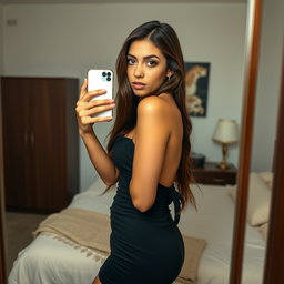 Gorgeous young Arab woman, aged 18, thin and petite with medium breasts, a small waist, wide hips, and a nice booty, wearing a cute and sexy dress