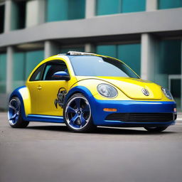 Indigo blue Volkswagen New Beetle transformed into an Autobot from Transformers