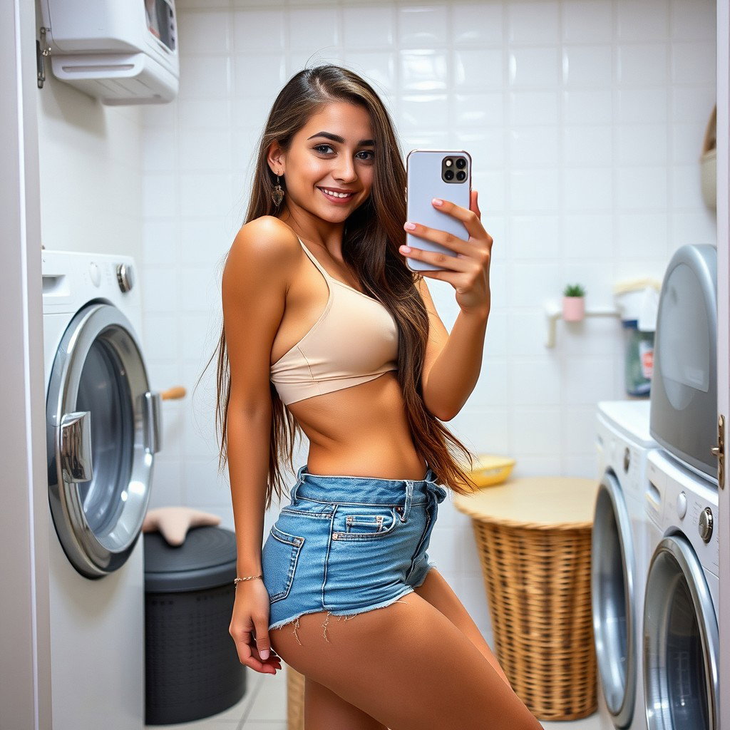 Gorgeous young Arab woman, aged 18, thin and petite with large breasts, a tiny waist, very wide hips, and a nice booty, possessing tan skin and long brunette hair