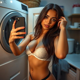 Gorgeous young Arab woman, aged 18, thin and petite with large breasts, a tiny waist, and very wide hips, characterized by tan skin and long brunette hair