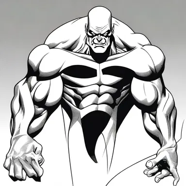 The artist used exaggerated proportions and twisted body shapes to depict the villain's deformed appearance in the comic book.