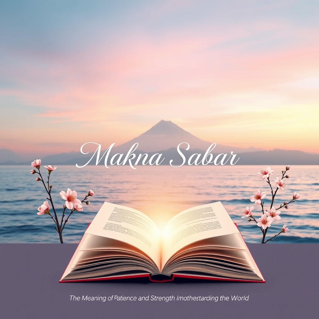 A serene book cover design for a book titled 'Makna Sabar'
