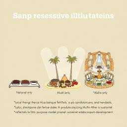Create a professional doodle-style illustration for a corporate presentation featuring three meal scenes arranged side by side