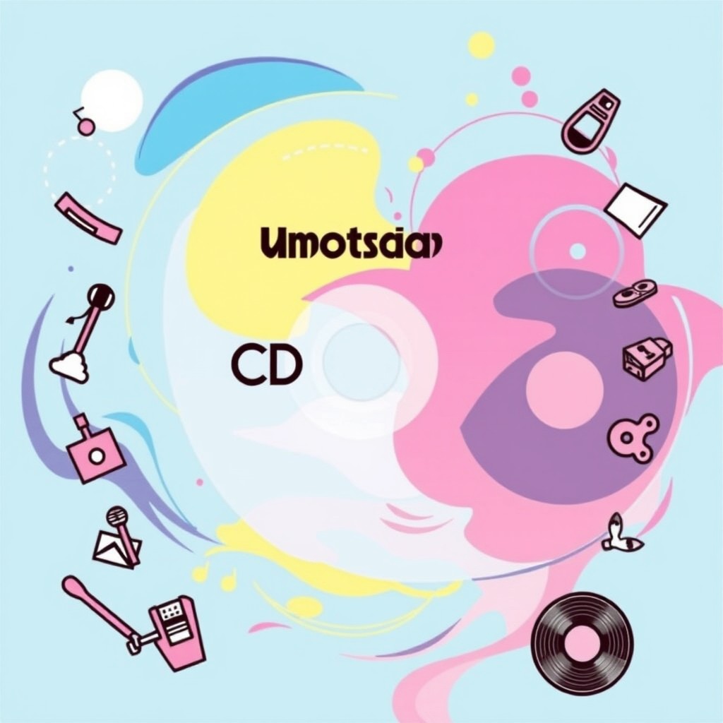 A creative and visually striking CD inlay design that features abstract art, vibrant colors, and an engaging layout