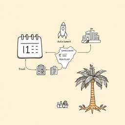 Create a professional doodle-style illustration for a corporate presentation featuring a one-year calendar icon with pages turning quickly to symbolize urgency
