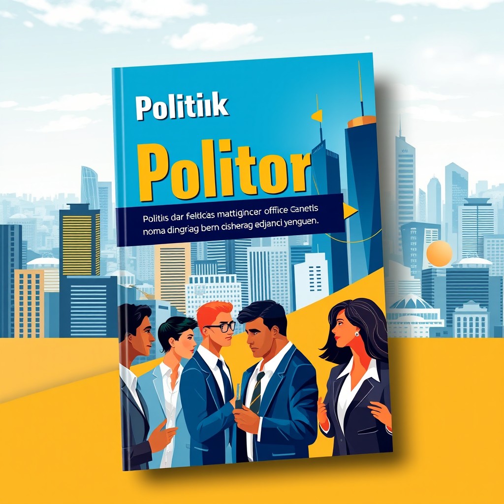 A vibrant book cover design for a title on 'Office Politics', showcasing a dynamic cityscape in the background