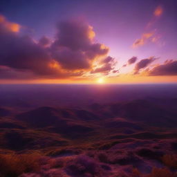 A breathtaking, high-resolution 8K image of a beautiful sunset, with mellow orange and purple hues spread across the sky.