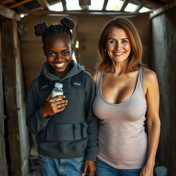 Inside a rundown, impoverished shack, a young malevolent African woman, 19 years old, stands with a wicked grin