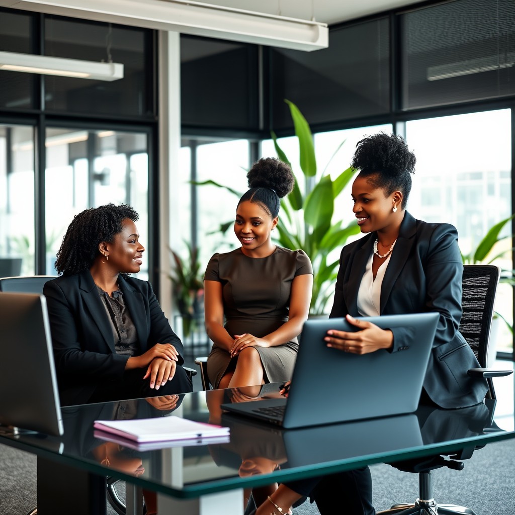 A compelling image of empowered Black women in a modern office setting