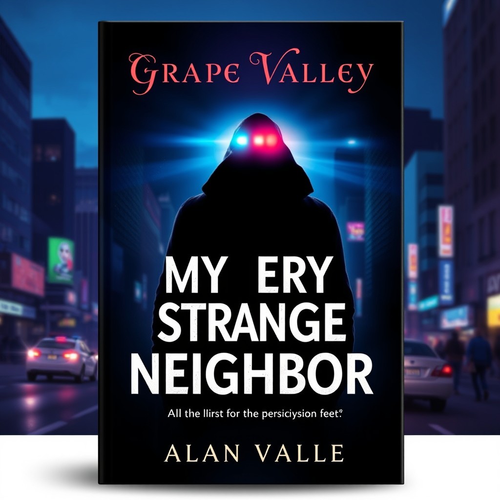 A book cover design featuring a mysterious figure of a dark, shadowy man standing in an urban environment with a police siren flashing behind him, casting a dramatic glow on the scene