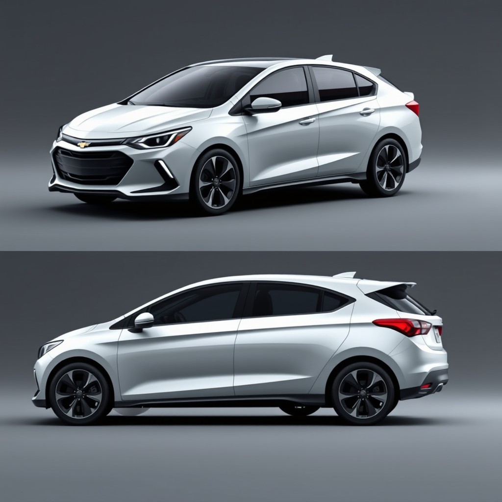 A modern reinterpretation of the Chevrolet Celta for the year 2026, showcasing both the front and rear of the car with lateral views