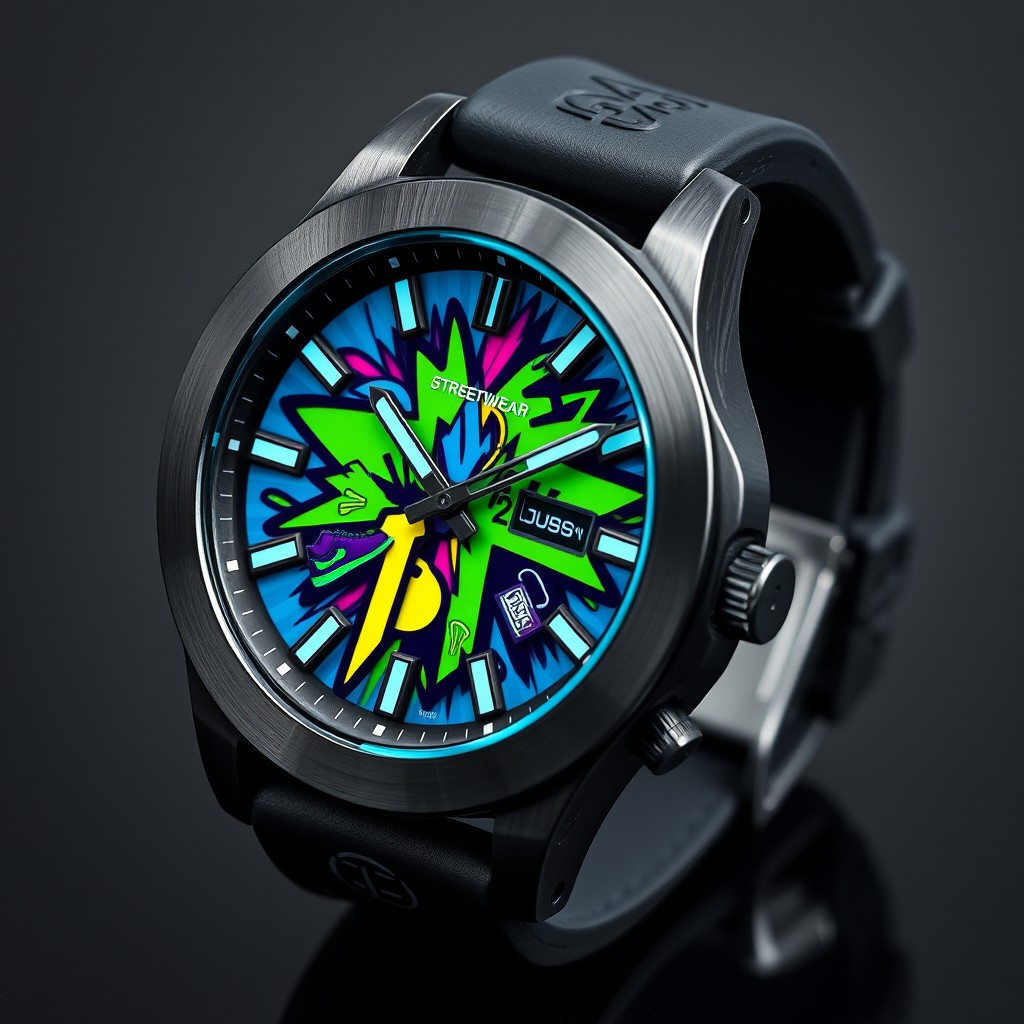A stylish streetwear-themed wristwatch showcasing a blend of urban fashion elements