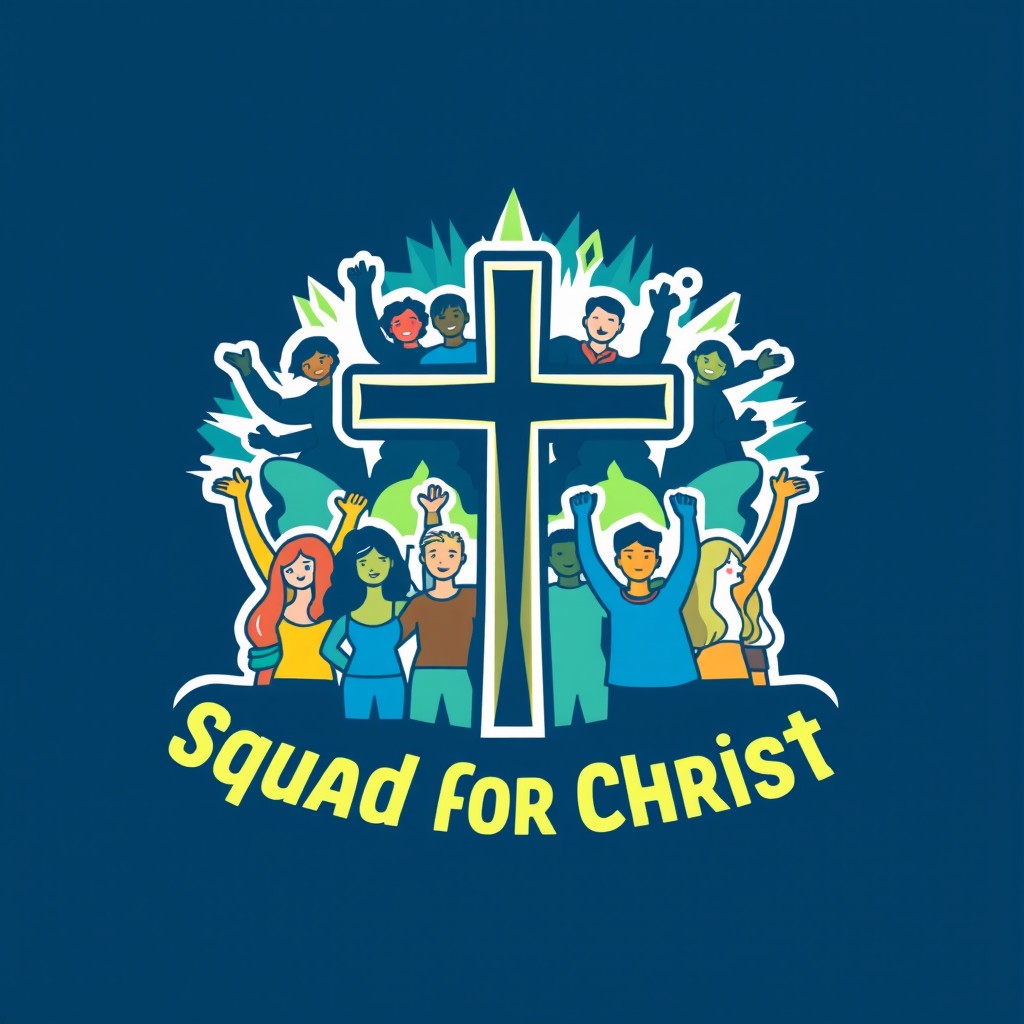 A logo design that symbolizes Christian youth, focusing on themes of worship, squad, youth, and strength
