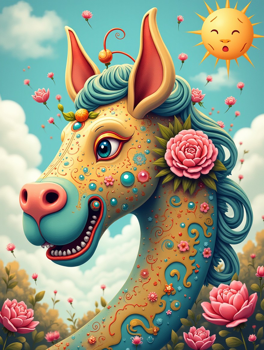 An illustration of a stunning busso (bussulo) with intricate details; the busso is presented in an exaggerated yet whimsical style