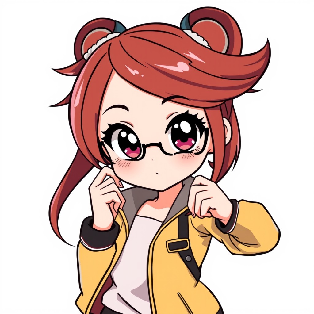 A vector-style anime girl designed with clean lines and bold colors, featuring large expressive eyes and a stylishly detailed hairstyle