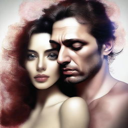 An expertly crafted, realistic digital art piece that portrays a woman's intense obsession with a man