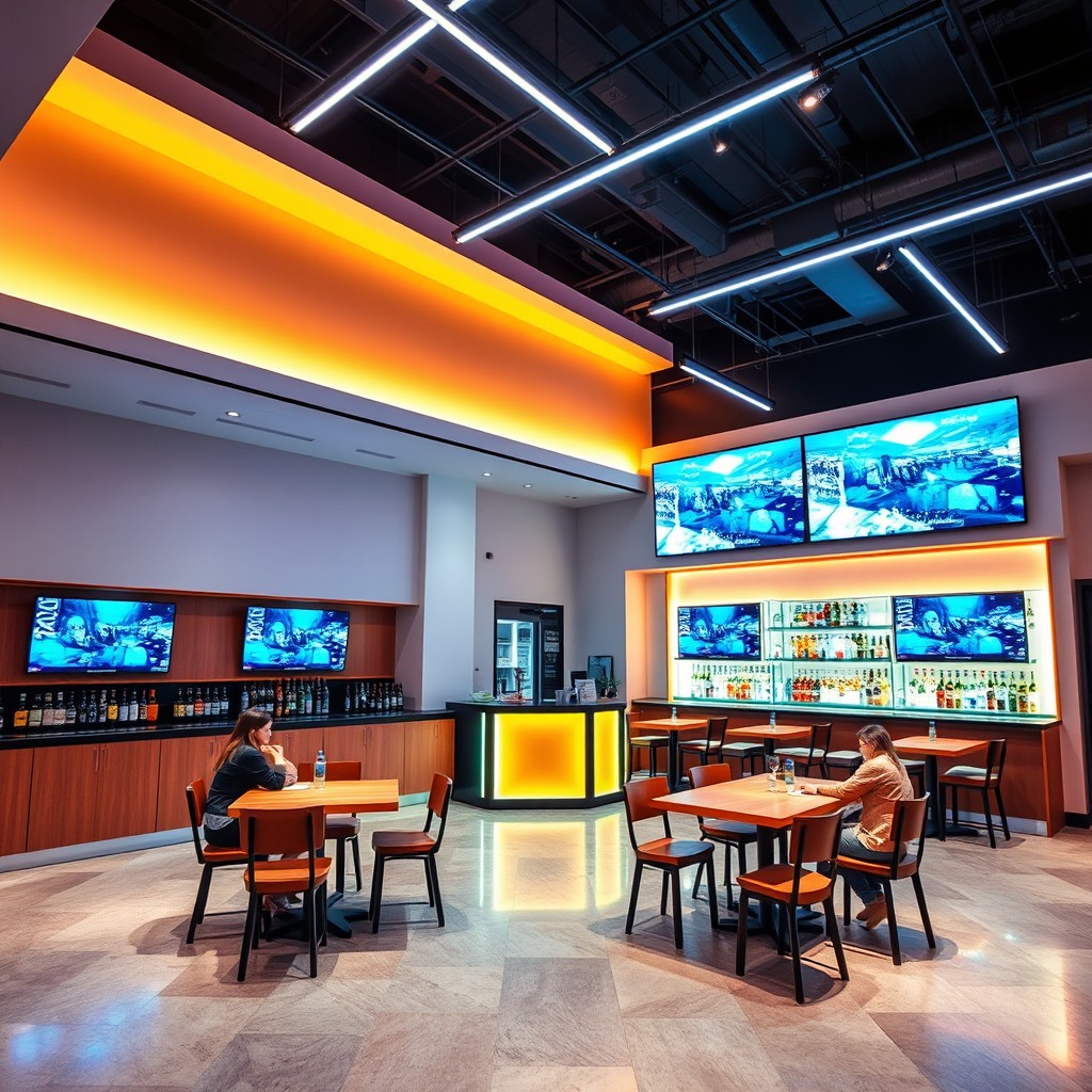 A modern liquor store designed to attract college students, featuring sleek, contemporary architecture and decor
