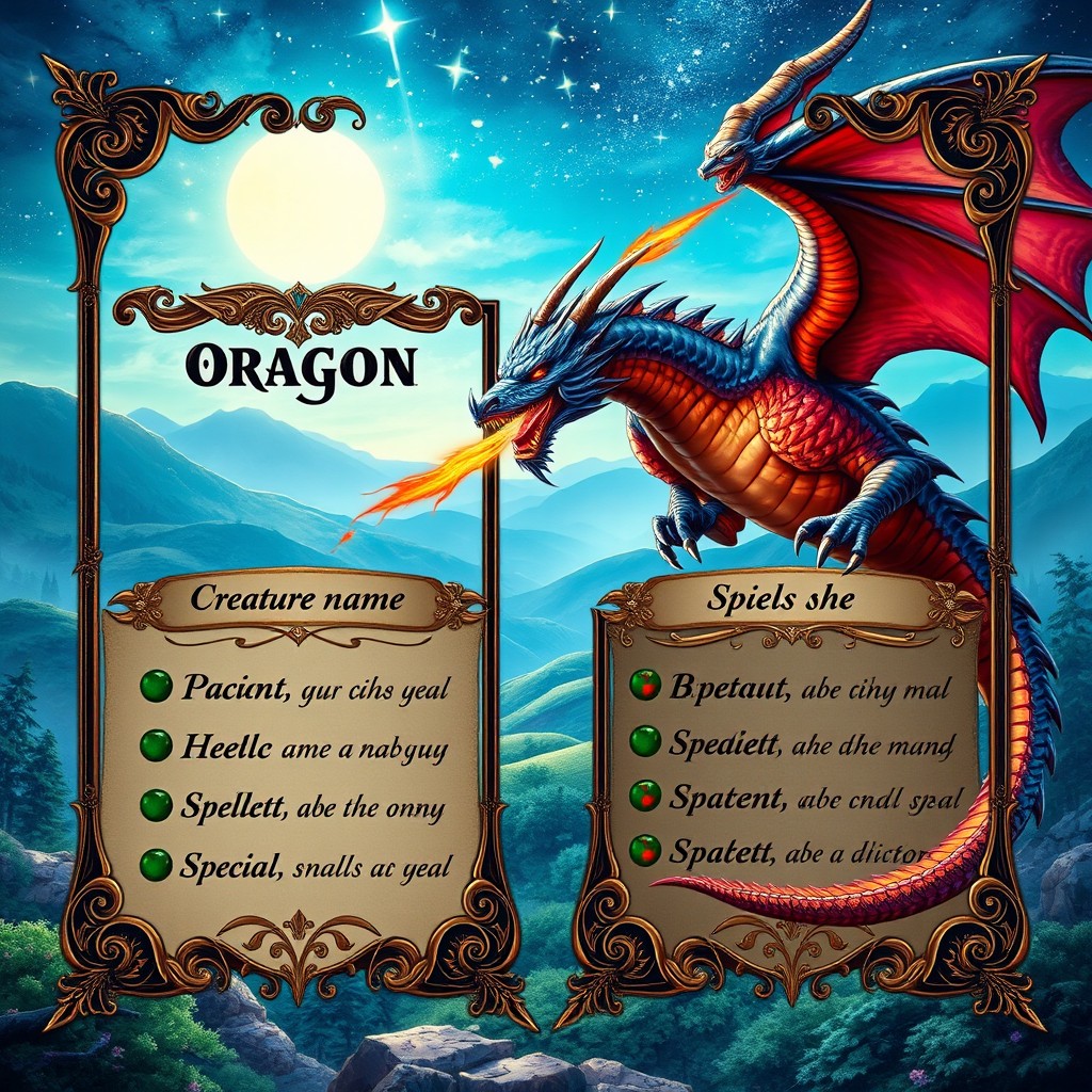 A beautifully designed RPG Fantasy card template suitable for a game involving creatures and spells