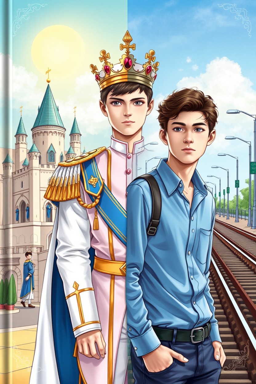 An illustrated book cover divided in half, symbolizing two worlds