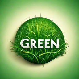 Design a logo with the word 'Green grass' intricately interwoven into a realistic, verdant grassy background.