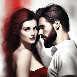 A captivating, realistic digital art piece capturing a woman's dangerous obsession with a handsome, bearded man