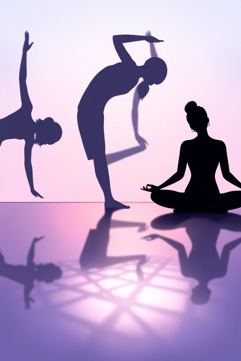 A beautiful digital painting depicting shadows that elegantly illustrate various yoga poses
