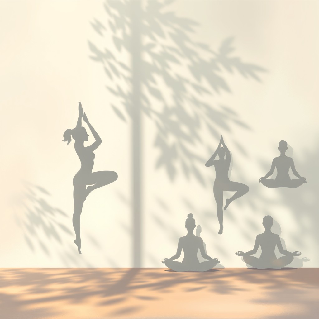 A beautiful digital painting portraying shadows of various yoga poses