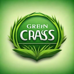 Design a logo with the word 'Green grass' intricately interwoven into a realistic, verdant grassy background.