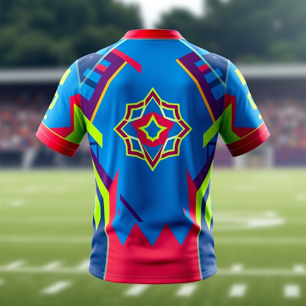 A vibrant and eye-catching sports jersey design featuring a sleek, athletic silhouette
