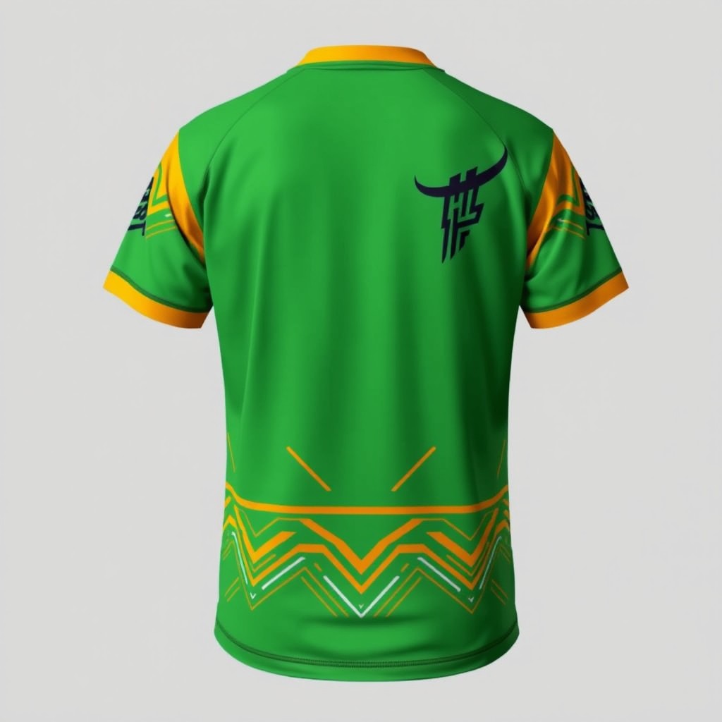 Sebuah desain kaos olahraga berkerah tanpa kancing dengan lengan pendek, berwarna dominan HEX #0ea170 (hijau toska)