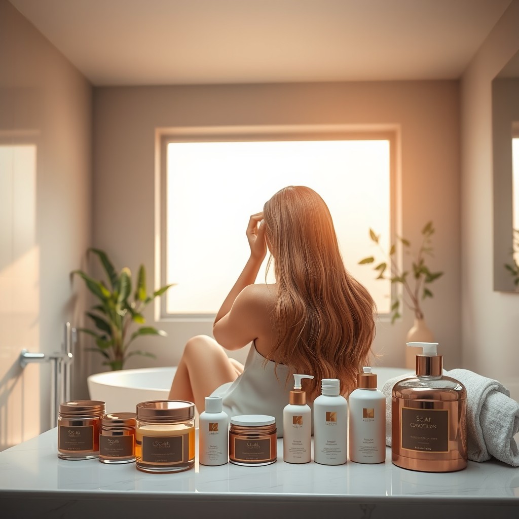 A serene scene depicting an innovative scalp care routine