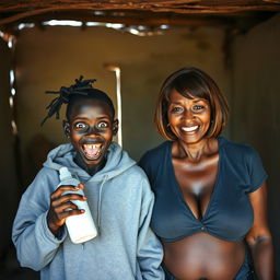 Inside an abandoned shack in Africa, a captivating and surreal scene presents itself