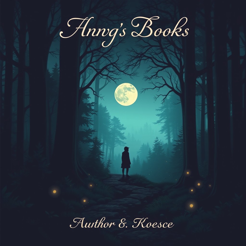 A captivating book cover design featuring a mystical forest scene at twilight
