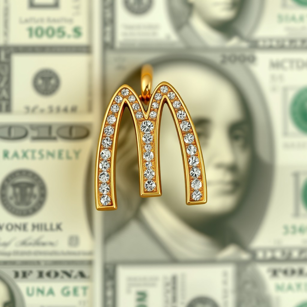 An exquisite McDonald's themed gold and diamond earring designed as a playful nod to the iconic fast-food brand