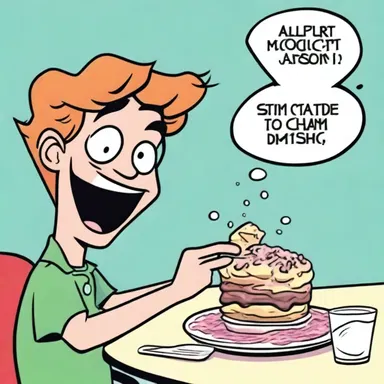 In the comic strip, the character eagerly devours a piece of brittle and gets a sugar rush.